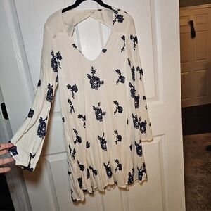 Free People White Navy Emma Austin Floral Boho Swing Mini Dress Medium